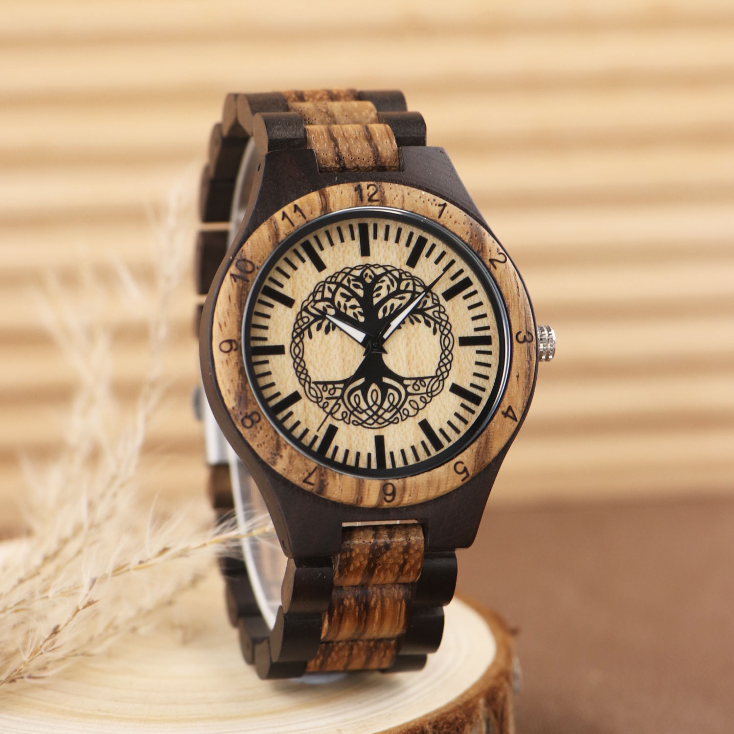 Smartwatch Casual Watches For Men - Orologio da Polso in Legno Inciso